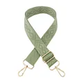 Adjustable 3.8cm wide green bag strap with woven diamond pattern and gold hardware - Silver Buckle / Matcha Green