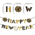 Schwarz goldene Happy New Year Banner Buchstaben mit Feuerwerk Design und Maßen - Neujahr Uhr Design Buchstaben Banner