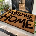 Paillasson Welcome Home durable en coco synthétique avec support antidérapant pour entrée - 40*60cm / Fibre de coco réelle - Style Bienvenue / Brun naturel