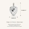 Silver strawberry pendant made of copper shown with precise size measurements - Strawberry Pendant Only (Without Chain)