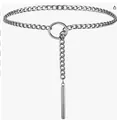 Punk style silver stainless steel Cuban link Y-shape chain necklace with bar pendant - Circle and Stick Y-Lariat Style / Option 1 / Silver