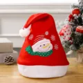 Cappello di Natale rosso classico in TNT con ricamo pupazzo di neve e pompon bianco morbido - Stile Pupazzo di Neve / Cappello di Natale pupazzo di neve ricamato per adulti