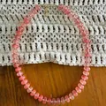 Detailed macro close-up of a pink natural stone abacus bead necklace with gold clasp. - Abacus Bead Necklace / 38+5cm / Pink Orange