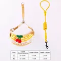 Cute yellow plaid pet harness and leash set with cherry and lace decorations. - S / Yellow