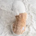 Cozy tan fleece pet sweater for small dogs featuring a functional leash D-ring - XS / Light Coffee