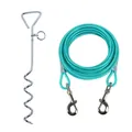 Durable teal steel wire dog tie-out cable and spiral stake set for outdoor pet safety. - 1.8m (6ft) / 6mm Lake Blue Steel Cable + 8mm*41cm Chrome Stake