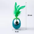 Blue pineapple tumbler cat toy with rotating catnip ball and green feathers, 20x8 cm - Box Packaging / Green