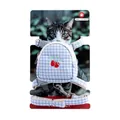 Verstellbares blaues Katzen-Geschirr-Set mit Karomuster und besticktem Kirsch-Rucksack - Klein (3-7 lbs) / Blau