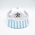 Blue and white striped pet sun visor hat with soccer ball embroidery and ear holes - S / Blue