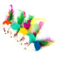 Colorful 5-pack plush mouse toys for cats with vibrant feather tails and soft fur - 1 Piece Random Color / Plush Small Mouse
