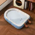 Comfortable cooling summer pet bed with cute popsicle design in light blue and cream. - S (48x40x6cm) / Cooling Ice Cream Style