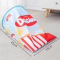 Foldable crinkle cat tunnel toy in unique snack bag design, 45x35cm size measurement - Blue