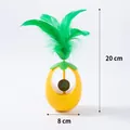 Pineapple shaped catnip ball tumbler cat toy with green feathers, size 20cm by 8cm. - Box Packaging / Yellow