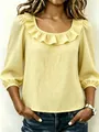 Blouse jaune élégante à col volanté et manches bouffantes pour femme mode printemps - XS / Hauts / Jaune