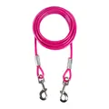 Heavy-duty pink steel wire dog tie-out cable leash with dual metal swivel clips - 6mm x 1.8m (6ft) / Rose Red