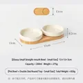 Elegante set di due ciotole in ceramica per animali con vassoio in bambù, bianco lucido - Taglia S / Supporto Doppio in Bambù / Bianco Crema Lucido