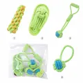 Set of durable braided cotton rope dog chew toys for molar cleaning and puppy teething support - Pull Ball + Slipper + Ball + Single Ear Ball / Four-Piece Set