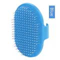 Blue pet massage bath brush with stainless steel pins and protective white rounded tips - Blue