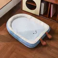 Cooling summer dog bed in light blue with smiley face design and soft padding - With Pillow / S (48x40x6cm) / Cooling Ice Cream Style