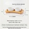 Doppia ciotola in ceramica per animali con supporto regolabile in legno di quercia - Supporto per Ciotola Doppia (Supporto Piccolo) / Ciotola Piccola (circa 400ml x 2) / Bianco