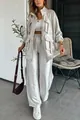 Elegante set due pezzi argento metallizzato con giacca cargo e pantaloni larghi da donna - Argento