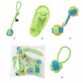 Durable braided cotton rope pet toy set with various shapes for puppy molar cleaning - Slipper + Double Ear Ball + Dumbbell + Toss Ball / Four-Piece Set