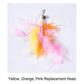 Bunter Feder-Ersatzkopf für Katzenangel mit Glöckchen und Befestigungsclip - Yellow orange pink feather replacement head