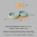 Set di ciotole doppie in ceramica verde menta lucida con vassoio in bambù rialzato - Taglia S / Supporto Doppio in Bambù / Verde Chiaro Lucido