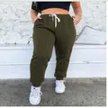 Olive green high waisted drawstring jogger pants for women with comfortable casual fit - Army Green