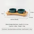 Doppia ciotola per animali in ceramica opaca verde scuro su supporto in legno di quercia - Supporto per Ciotola Doppia (Supporto Piccolo) / Ciotola Piccola (circa 400ml x 2) / Verde