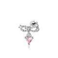 Zierliches Bogen-Knorpel-Ohrstecker mit einem baumelnden rosa Herz-Kristall-Anhänger - Rosa (Titanstift Einzeln)