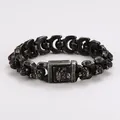 Close-up detail showing the vintage texture and lion head design of this punk bracelet - 16.5mm*22cm / Black