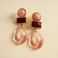 Macro de pendientes geométricos retro de acrílico con detalles de resina melocotón y burdeos - Estilo Geométrico Hueco (HE35635) / Rosa