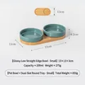 Ciotole doppie in ceramica lucida con vassoio in bambù, taglia piccola per cani e gatti - Taglia S / Supporto Doppio in Bambù / Verde Grigio Lucido