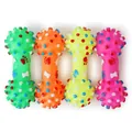 Vibrant squeaky vinyl pet toy in spiny dumbbell bone shape for dog teeth cleaning - Small Spiky Squeaky Dumbbell