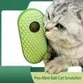 Green pea-shaped silicone cat self-groomer wall massager with center catnip ball toy - Ziplock Bag Packaging / Green