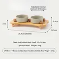Set di ciotole doppie in ceramica opaca con supporto regolabile in legno di quercia - Supporto per Ciotola Doppia (Supporto Piccolo) / Ciotola Piccola (circa 400ml x 2) / Grigio