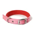 Reflective nylon dog collar with soft red padding and adjustable metal buckle in pink color - Pink