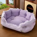 Weiches lila Haustiersofabett mit Spitzenbesatz und Punktemuster für Katzen und Hunde - Lila Punktmuster Mit Decke / Größe L (63*47*19CM)