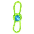 Jouet en corde de coton tressé vert et bleu pour chien avec nœud à mâcher central - Style 2