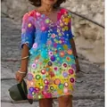 Women's boho V-neck colorful abstract dot print dress with elegant half sleeves for summer - S / Dresses / Gradient Print
