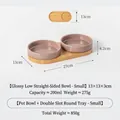Set di ciotole doppie in ceramica malva con vassoio in bambù naturale, piccolo - Taglia S / Supporto Doppio in Bambù / Marrone Caffè Lucido