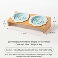 Set di due ciotole in ceramica anti-ingozzamento con supporto in bambù inclinato - Piatto Slow Feeder Fiore Griglia / Doppie Ciotole + Supporto Doppio Inclinato / Verde