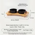 Doppia ciotola per animali in ceramica nera opaca con supporto in rovere e gambe a sfera - Supporto per Ciotola Doppia (Supporto Piccolo) / Ciotola Piccola (circa 400ml x 2) / Nero