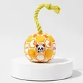 Yellow dog squeaky plush ball toy featuring a cotton rope handle and panda pattern - Yellow Panda Style