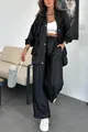 Stylish black two-piece set featuring a cargo jacket and wide-leg pants shown on model - S / Top And Bottom / Black