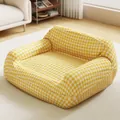 Zachte geel geruite hoes voor huisdierbed met opstaande randen voor honden en katten - Geel Geruite Hoes (Vier Seizoenen) / M (90x75cm)