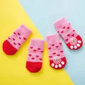 Calzini antiscivolo in cotone a maglia con cuori per cani piccoli e gatti - S / 4 Pezzi/Confezione / cuore rosso