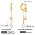 Detail of gold stainless steel star drop earrings with precise dimensions and weight. - Gold Style (JDE0305341)