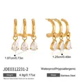Detailansicht der Maße von Edelstahl-Creolen mit drei Reifen und Zirkonia-Anhängern. - Gold Wassertropfen Zirkonia-Stil (JDE0312231-2) / Gold